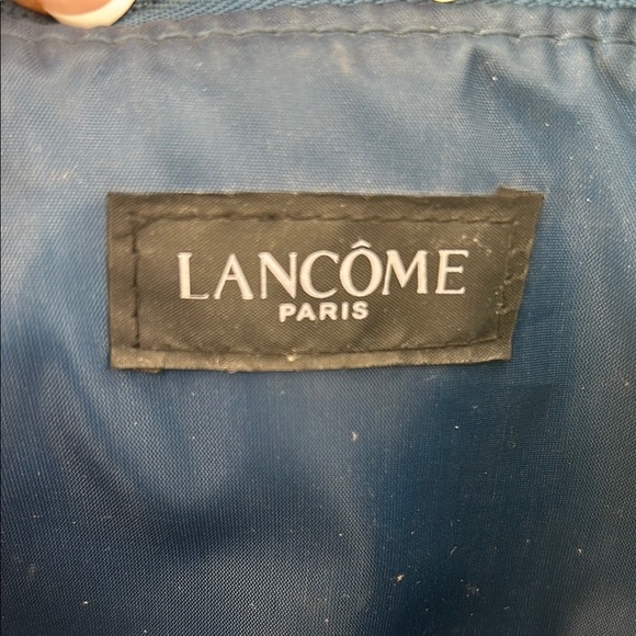 Lancôme Paris Blue Cosmetic Bag Floral Makeup Purse Organize Travel Zipper Seude - Picture 4 of 7